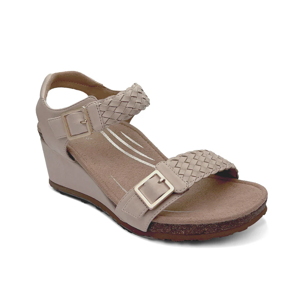 Grace Adjustable Woven Wedge - Bone