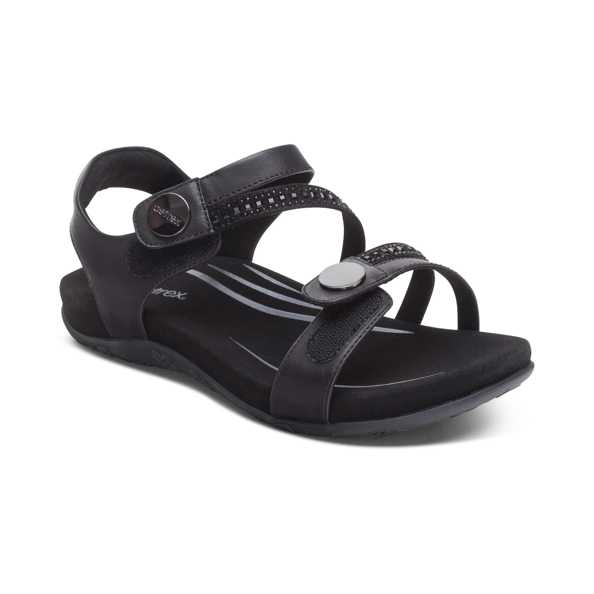 Jess Adjustable Quarter Strap Sandal - Black Sparkle - Image 7