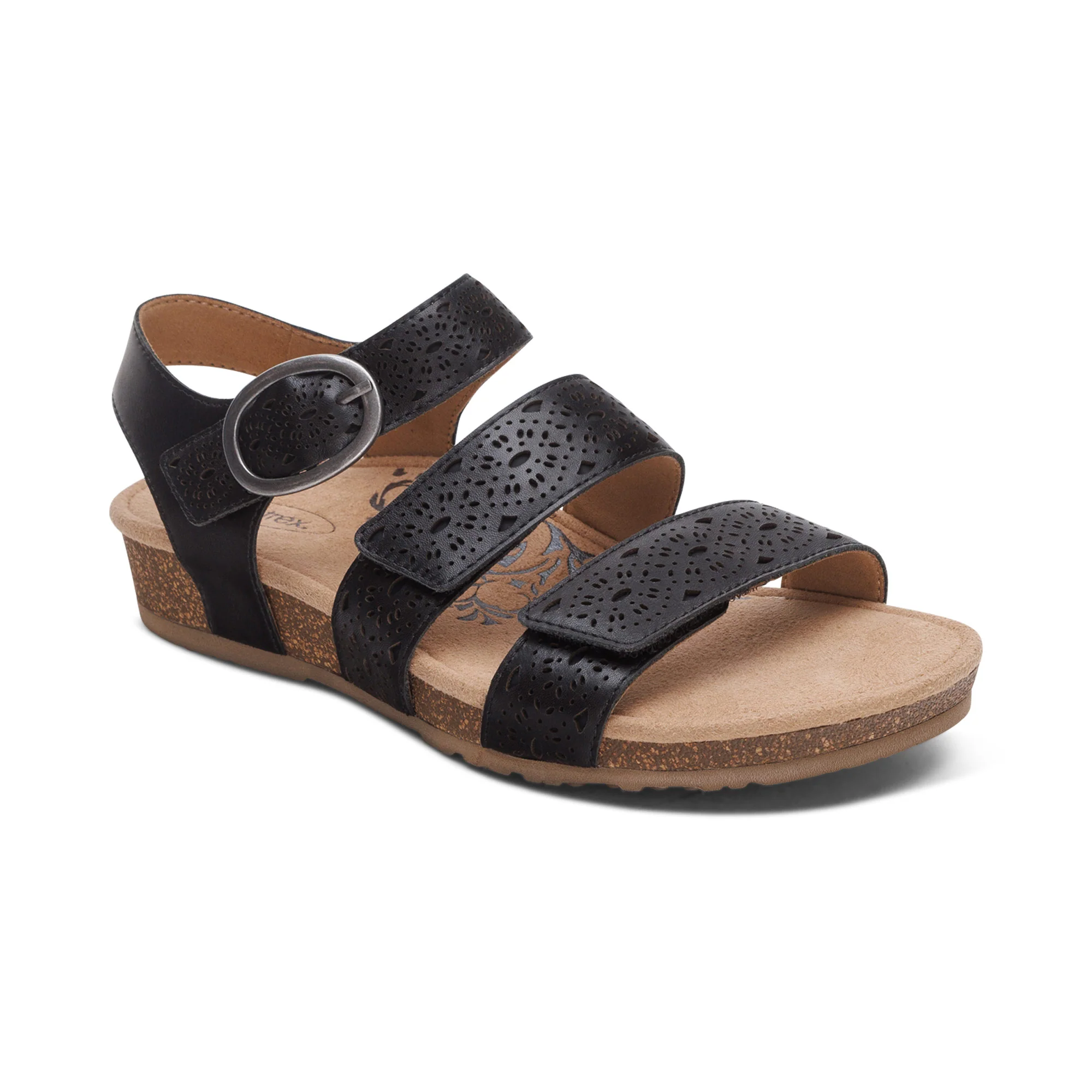 Lilly Adjustable Quarter Strap Sandal - Black Cutout