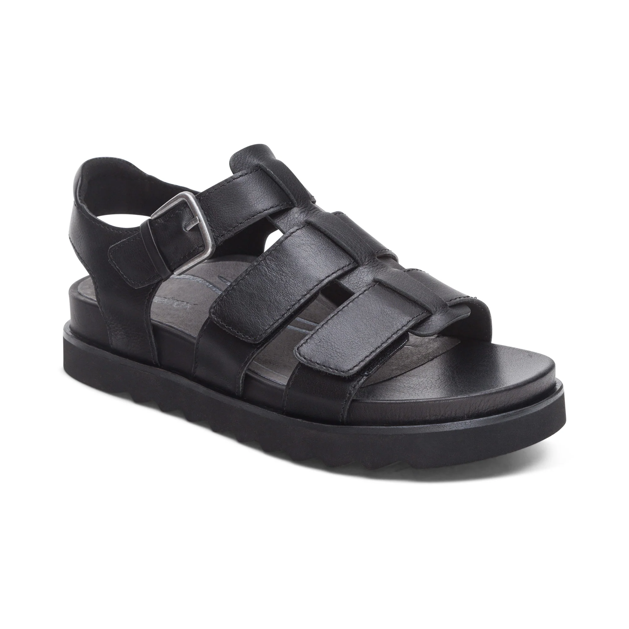 Romy Quarter Strap Cork Flat Sandal - Black
