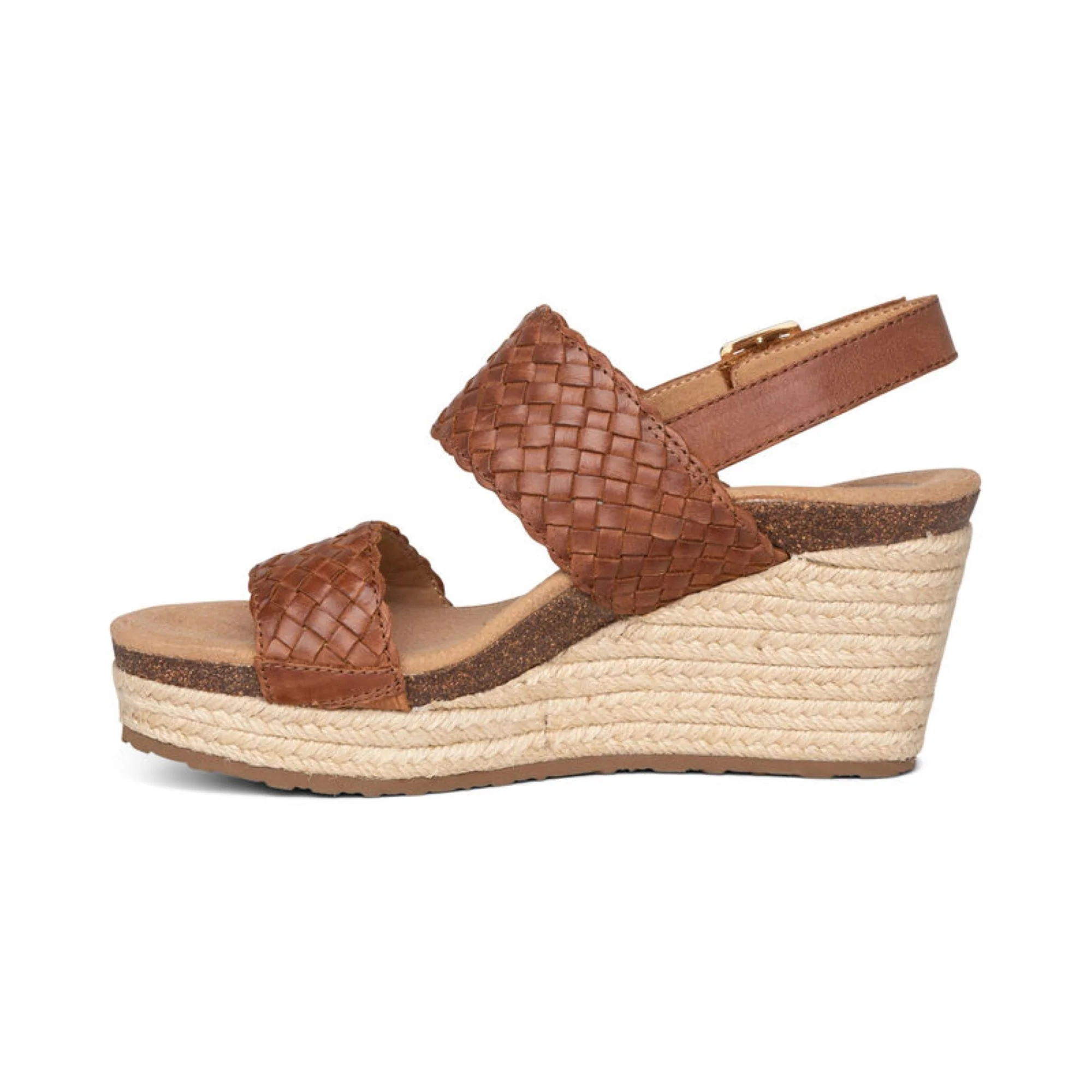 Summer Woven Quarter Strap Wedge - Cognac - Image 4